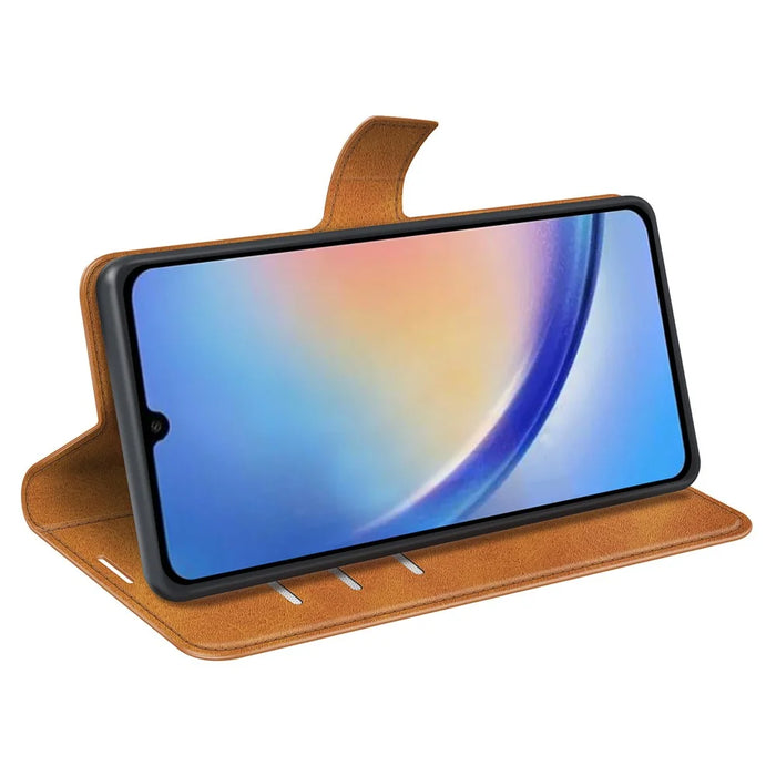 For Samsung Galaxy A34 5G Folio Flip Phone Case Calf Texture Stand Wallet Cover - Yellow - 3