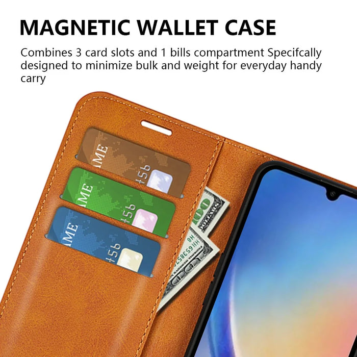 For Samsung Galaxy A34 5G Folio Flip Phone Case Calf Texture Stand Wallet Cover - Yellow - 5