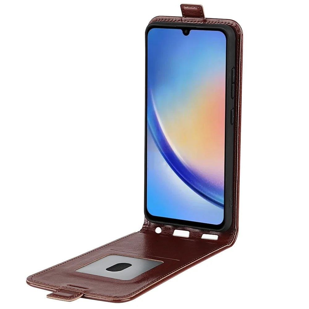 Vertical Flip Cover for Samsung Galaxy A34 5G , Crazy Horse Texture Leather Case with Card Slot - Brown - 2