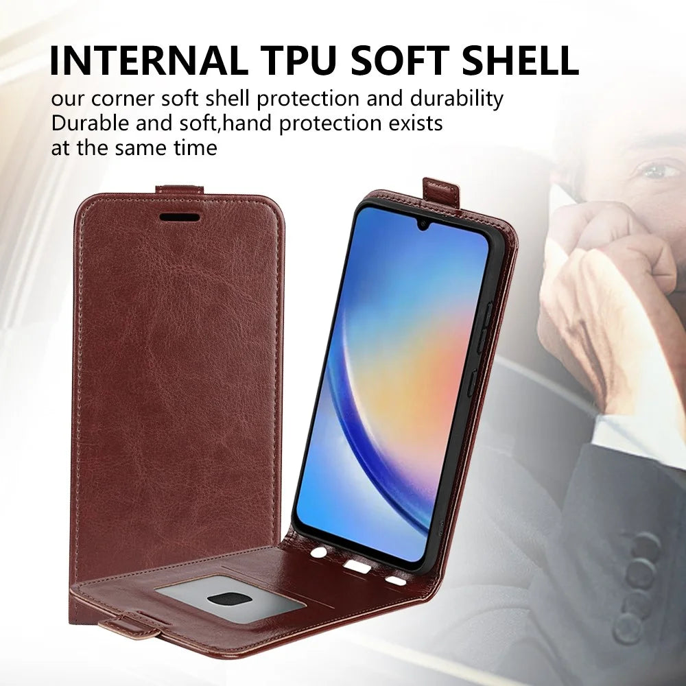 Vertical Flip Cover for Samsung Galaxy A34 5G , Crazy Horse Texture Leather Case with Card Slot - Brown - 4