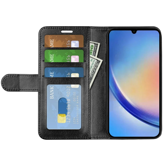 For Samsung Galaxy A34 5G Crazy Horse Texture Case Leather Wallet Stand Folio Flip Cover - Black - 2