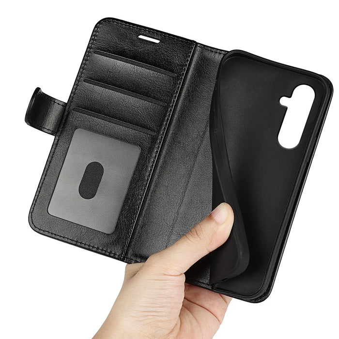 For Samsung Galaxy A34 5G Crazy Horse Texture Case Leather Wallet Stand Folio Flip Cover - Black - 5