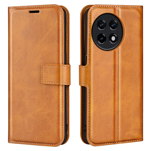 For OnePlus Ace 2 5G / 11R 5G Calf Texture Stand Wallet Case Square Magnetic Clasp Phone Cover - Yellow - 1