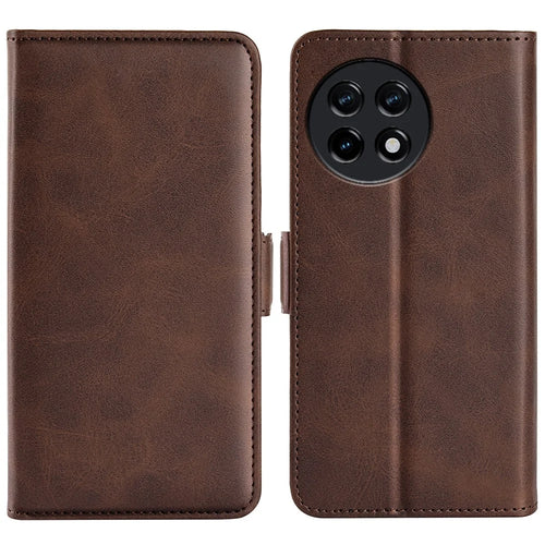 For OnePlus Ace 2 5G / 11R 5G Calf Texture Magnetic Flip Phone Cover Stand Wallet Leather Case - Brown - 1