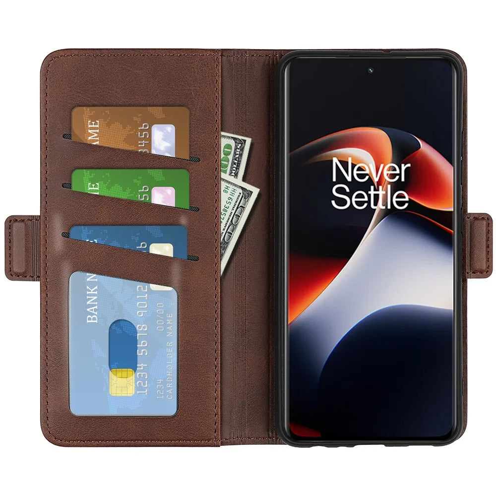 For OnePlus Ace 2 5G / 11R 5G Calf Texture Magnetic Flip Phone Cover Stand Wallet Leather Case - Brown - 2