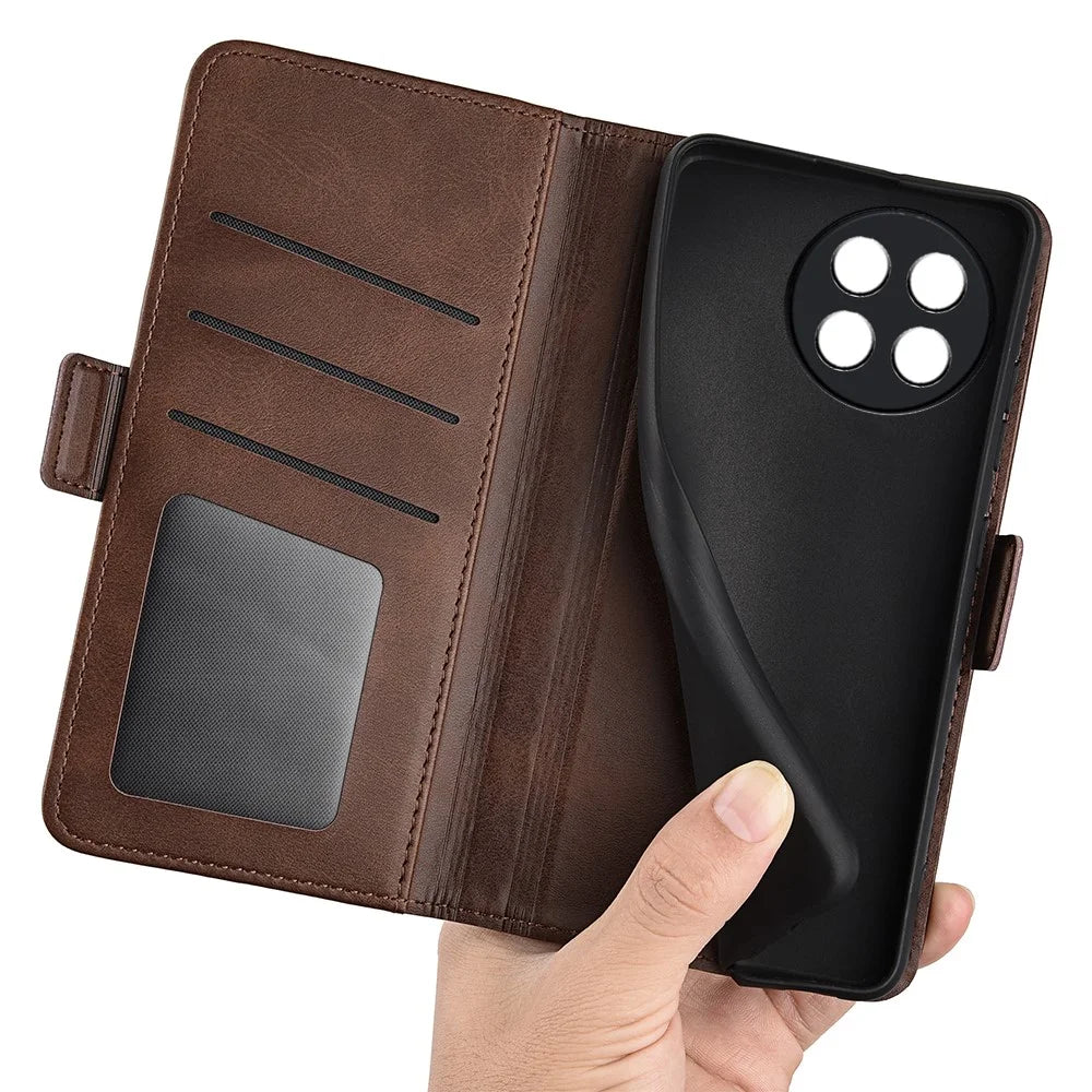 For OnePlus Ace 2 5G / 11R 5G Calf Texture Magnetic Flip Phone Cover Stand Wallet Leather Case - Brown - 4