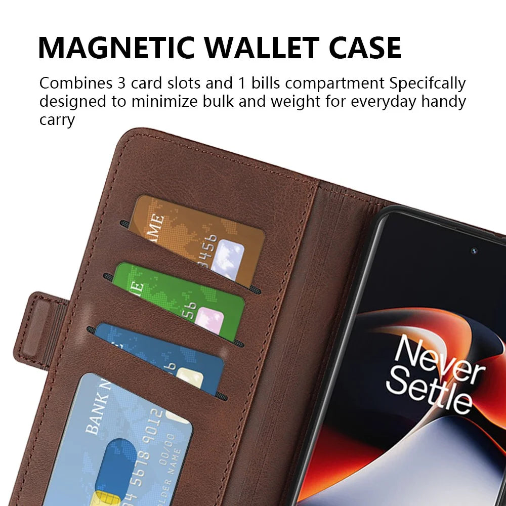 For OnePlus Ace 2 5G / 11R 5G Calf Texture Magnetic Flip Phone Cover Stand Wallet Leather Case - Brown - 5