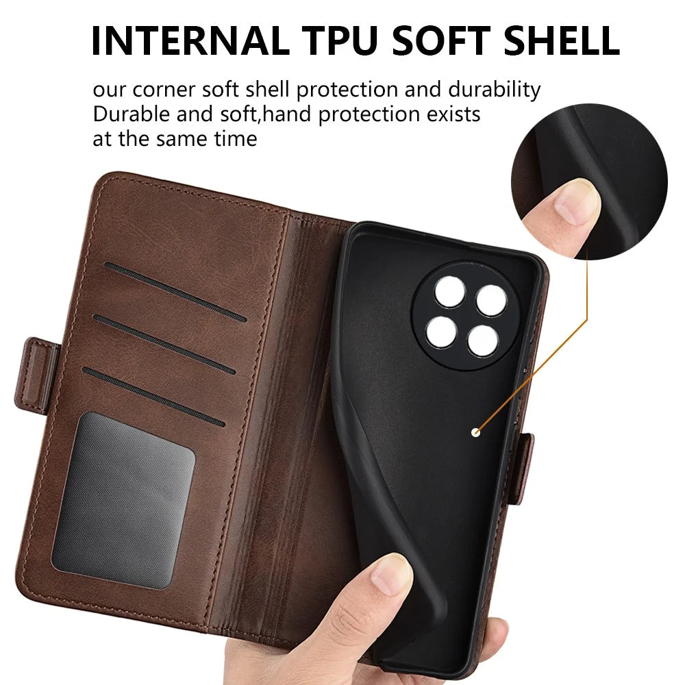 For OnePlus Ace 2 5G / 11R 5G Calf Texture Magnetic Flip Phone Cover Stand Wallet Leather Case - Brown - 6