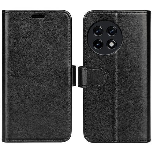 For OnePlus Ace 2 5G / 11R 5G Shockproof Crazy Horse Texture Case Leather Wallet Stand Flip Cover - Black - 1