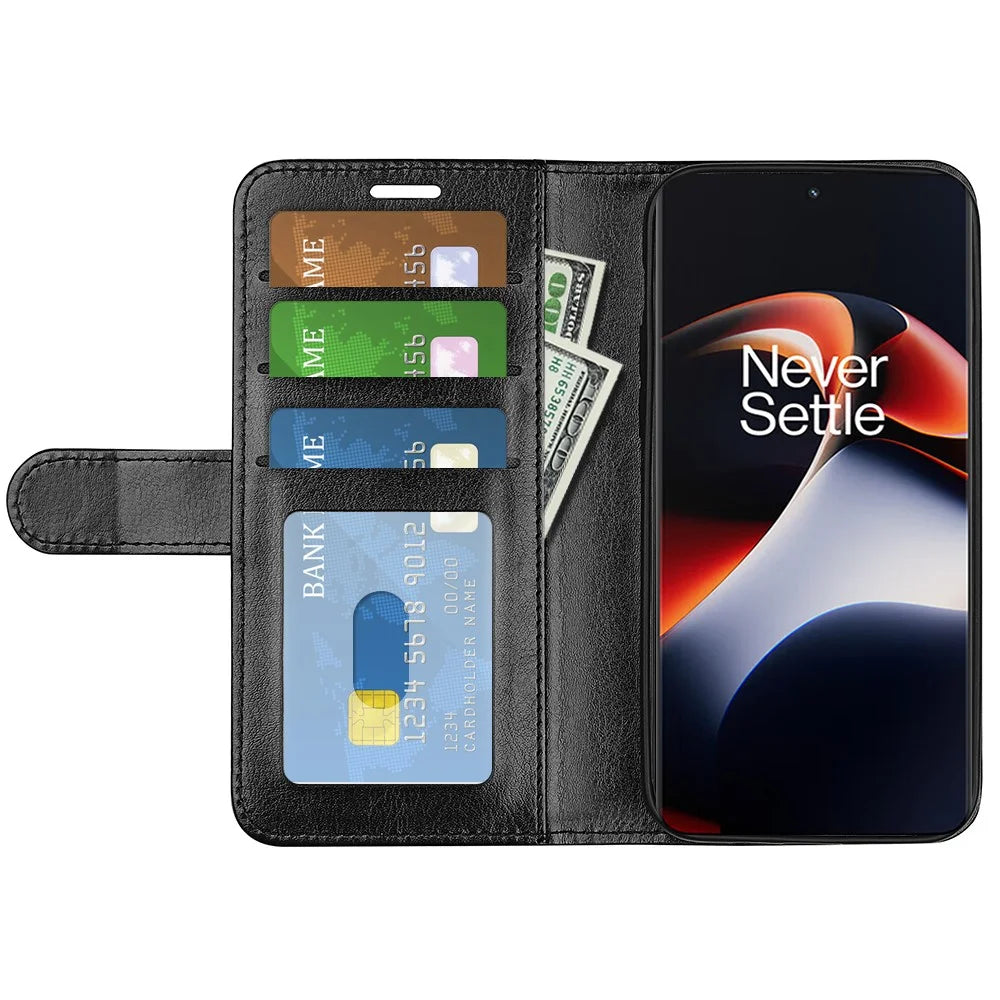 For OnePlus Ace 2 5G / 11R 5G Shockproof Crazy Horse Texture Case Leather Wallet Stand Flip Cover - Black - 2