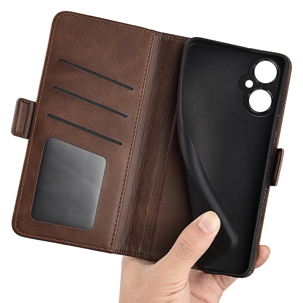 For OnePlus Nord CE 3 Lite 5G / Nord N30 5G Phone Case Leather Calf Texture Magnetic Stand Wallet Cell Phone Cover - Brown - 7