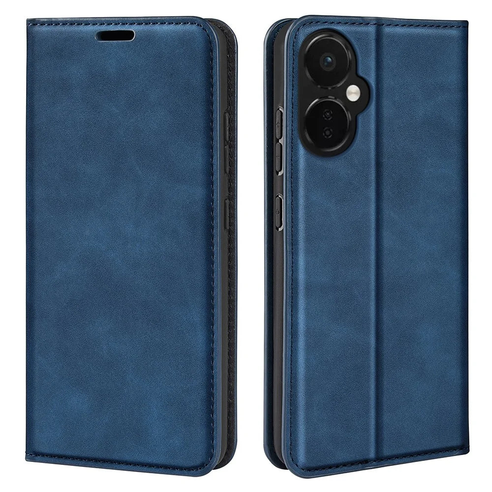 For OnePlus Nord CE 3 Lite 5G / Nord N30 5G Magnetic Auto Closing Skin-touch Feeling Stand Wallet Leather Phone Case - Blue - 1