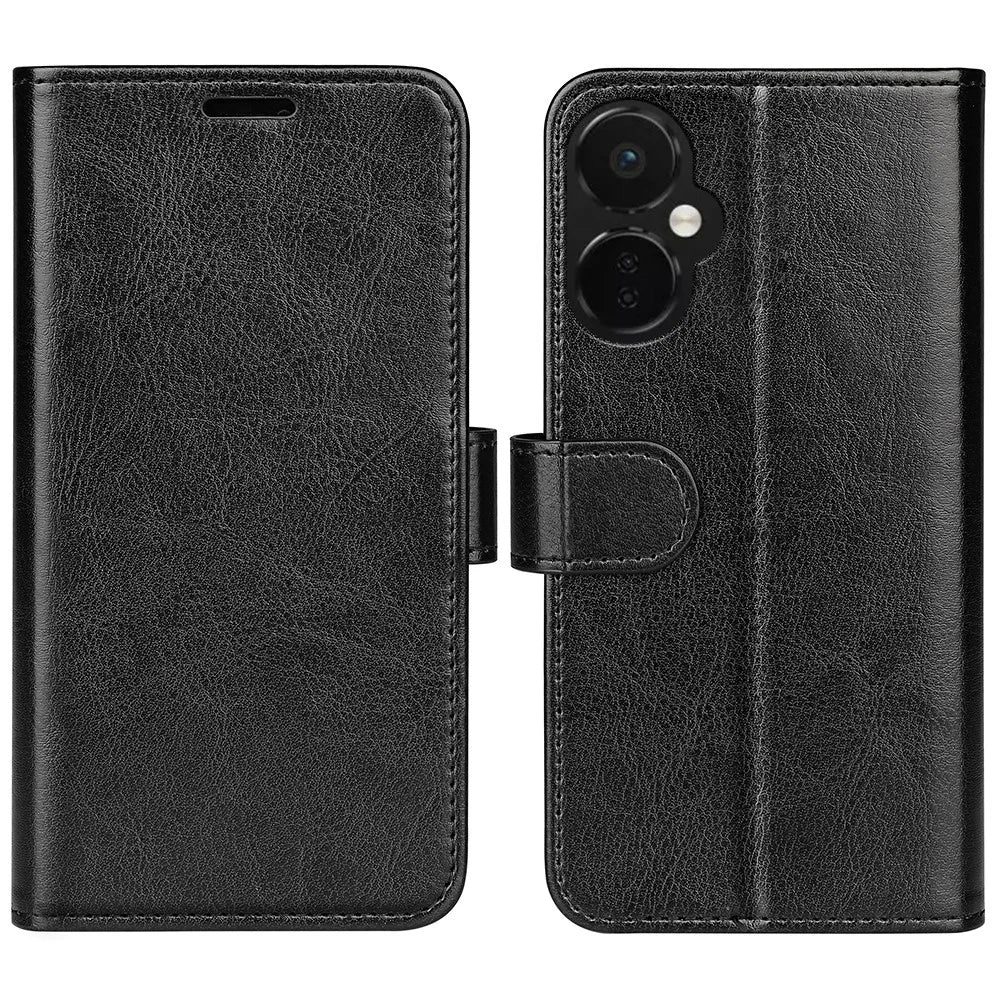 Cell Phone Case for OnePlus Nord CE 3 Lite 5G / Nord N30 5G , PU Leather Crazy Horse Texture Flip Stand Cover Wallet - Black - 1