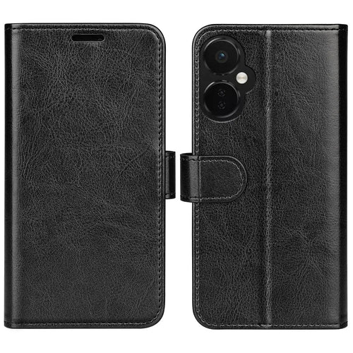 Cell Phone Case for OnePlus Nord CE 3 Lite 5G / Nord N30 5G , PU Leather Crazy Horse Texture Flip Stand Cover Wallet - Black - 1