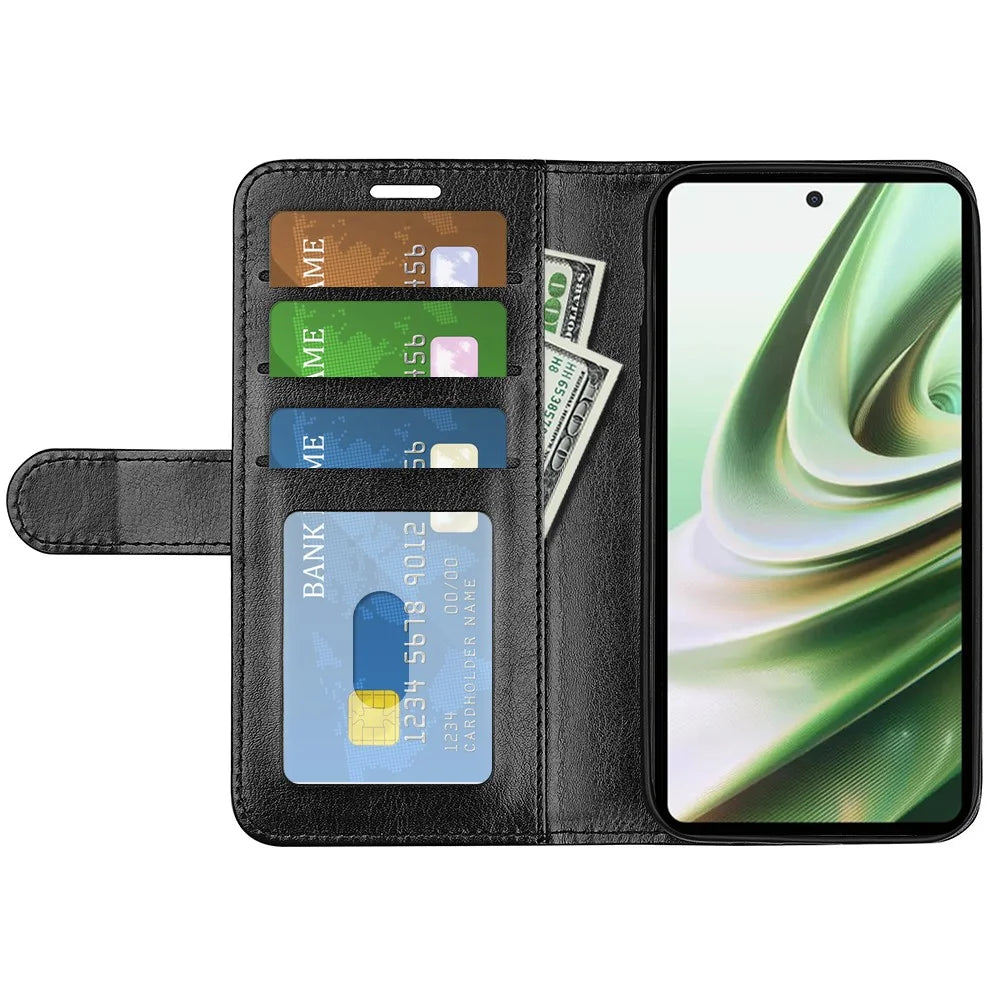 Cell Phone Case for OnePlus Nord CE 3 Lite 5G / Nord N30 5G , PU Leather Crazy Horse Texture Flip Stand Cover Wallet - Black - 2