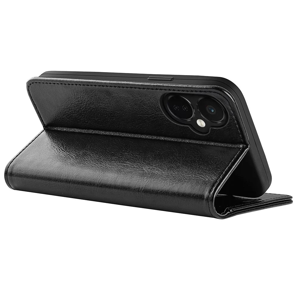 Cell Phone Case for OnePlus Nord CE 3 Lite 5G / Nord N30 5G , PU Leather Crazy Horse Texture Flip Stand Cover Wallet - Black - 4
