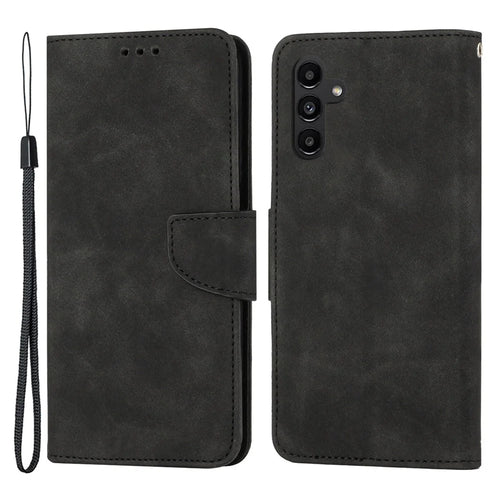 For Samsung Galaxy A24 4G (162.1 x 77.6 x 8.3mm) Solid Color Protective Flip Phone Case Wallet Stand Leather Cell Phone Cover - Black - 1