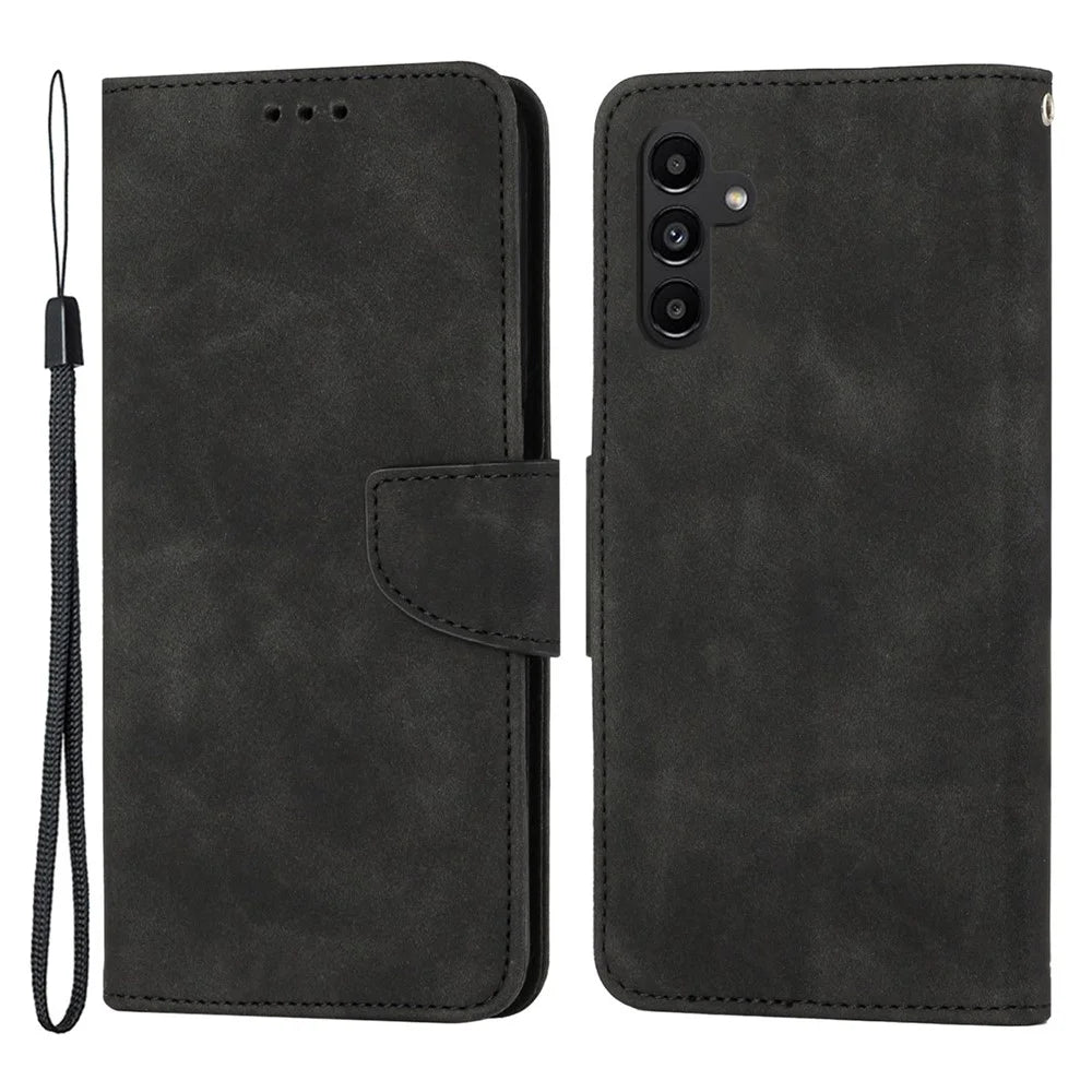 For Samsung Galaxy A24 4G (162.1 x 77.6 x 8.3mm) Solid Color Protective Flip Phone Case Wallet Stand Leather Cell Phone Cover - Black - 1