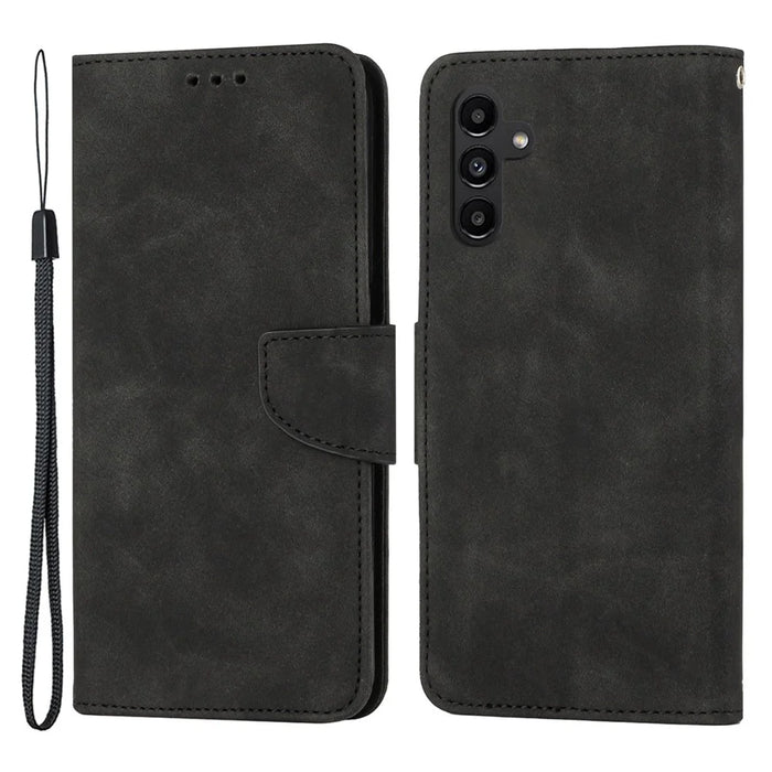 For Samsung Galaxy A24 4G (162.1 x 77.6 x 8.3mm) Solid Color Protective Flip Phone Case Wallet Stand Leather Cell Phone Cover - Black - 1