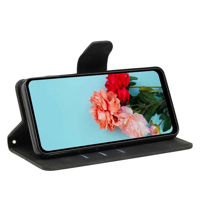 For Samsung Galaxy A24 4G (162.1 x 77.6 x 8.3mm) Solid Color Protective Flip Phone Case Wallet Stand Leather Cell Phone Cover - Black - 3