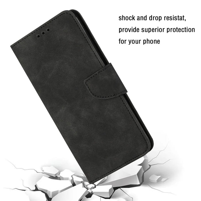 For Samsung Galaxy A24 4G (162.1 x 77.6 x 8.3mm) Solid Color Protective Flip Phone Case Wallet Stand Leather Cell Phone Cover - Black - 4