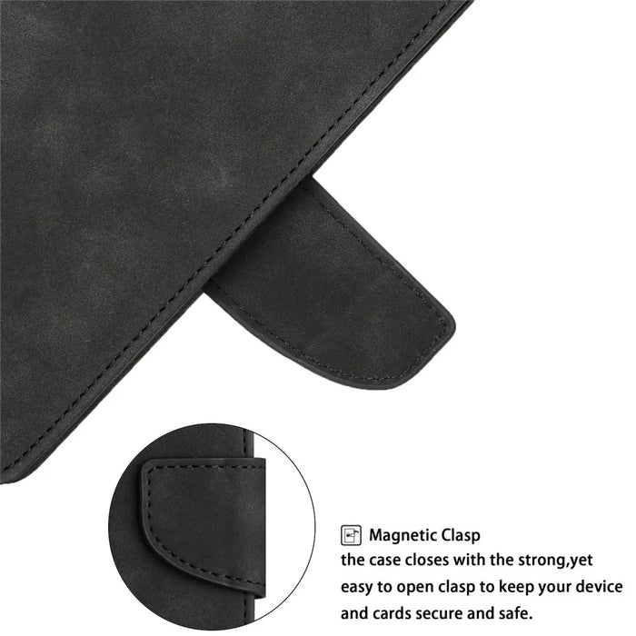 For Samsung Galaxy A24 4G (162.1 x 77.6 x 8.3mm) Solid Color Protective Flip Phone Case Wallet Stand Leather Cell Phone Cover - Black - 5