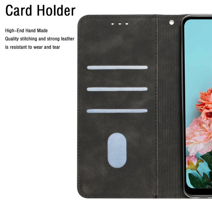 For Samsung Galaxy A24 4G (162.1 x 77.6 x 8.3mm) Solid Color Protective Flip Phone Case Wallet Stand Leather Cell Phone Cover - Black - 6