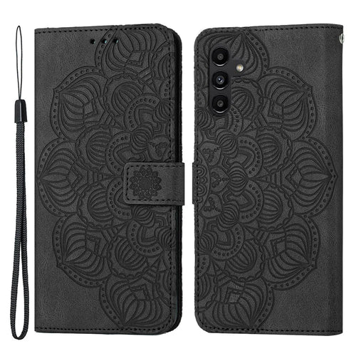 Flip Leather Phone Case For Samsung Galaxy A24 4G (162.1 x 77.6 x 8.3mm) Imprinting Mandala Flower Phone Wallet Cover Stand - Black - 1