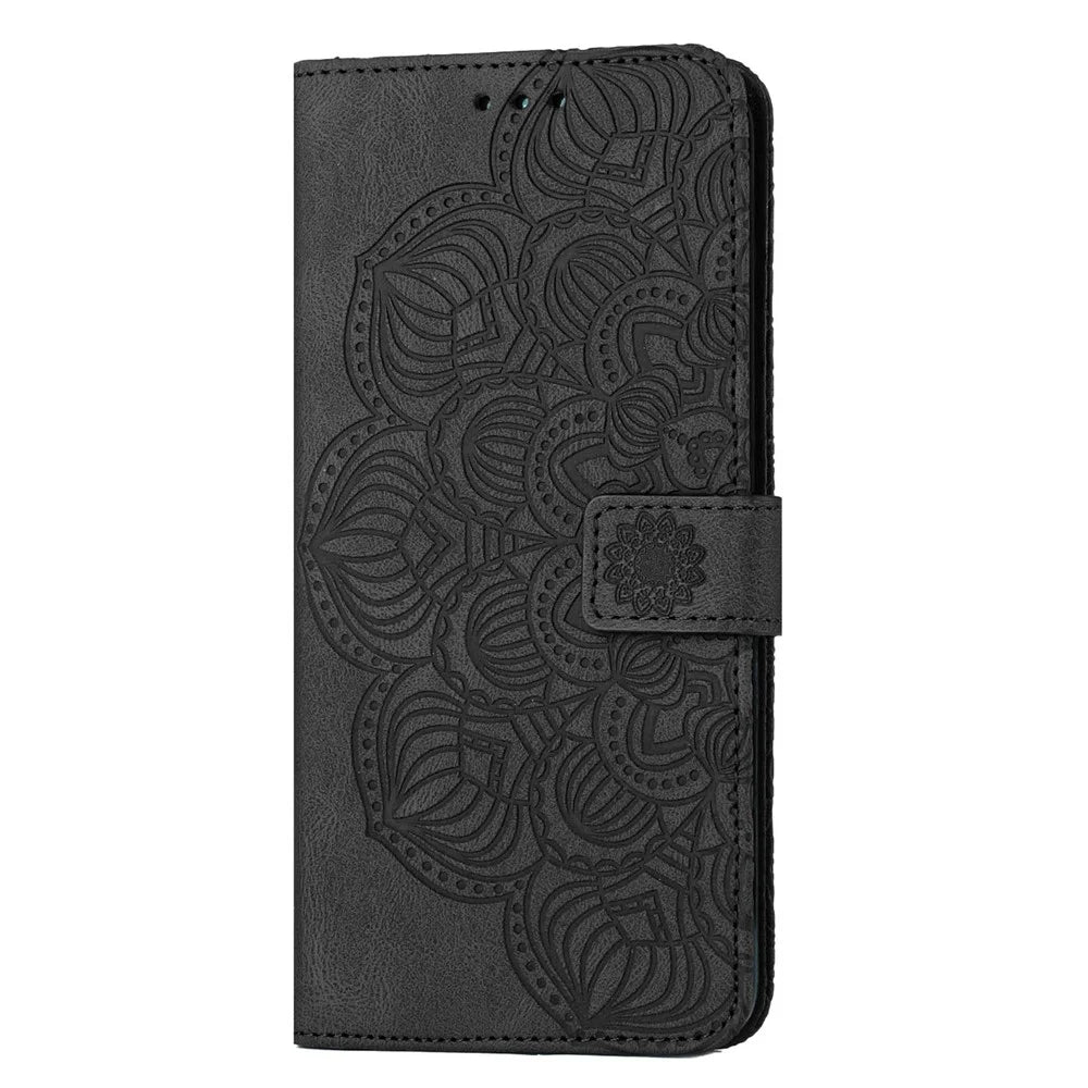 Flip Leather Phone Case For Samsung Galaxy A24 4G (162.1 x 77.6 x 8.3mm) Imprinting Mandala Flower Phone Wallet Cover Stand - Black - 7