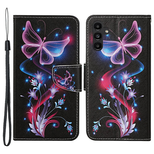 For Samsung Galaxy A24 4G (162.1 x 77.6 x 8.3mm) Wallet Phone Case PU Leather Pattern Printing Stand Flip Cover - Fluorescent Butterflies - 1