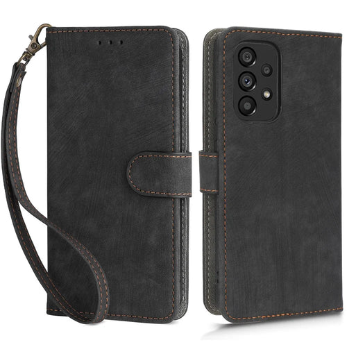 For Samsung Galaxy A53 5G Mobile Phone Case RFID Blocking Stand Wallet Leather Cover with Strap - Black - 1