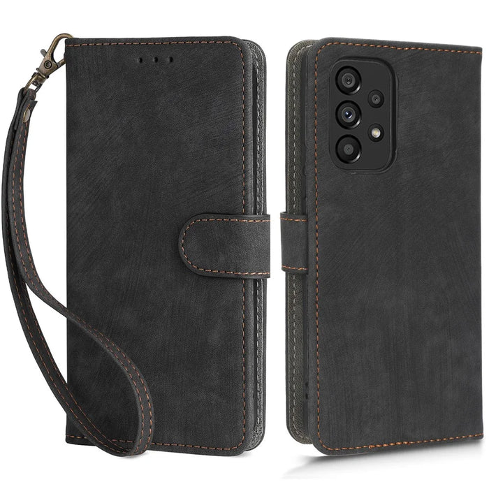 For Samsung Galaxy A53 5G Mobile Phone Case RFID Blocking Stand Wallet Leather Cover with Strap - Black - 1