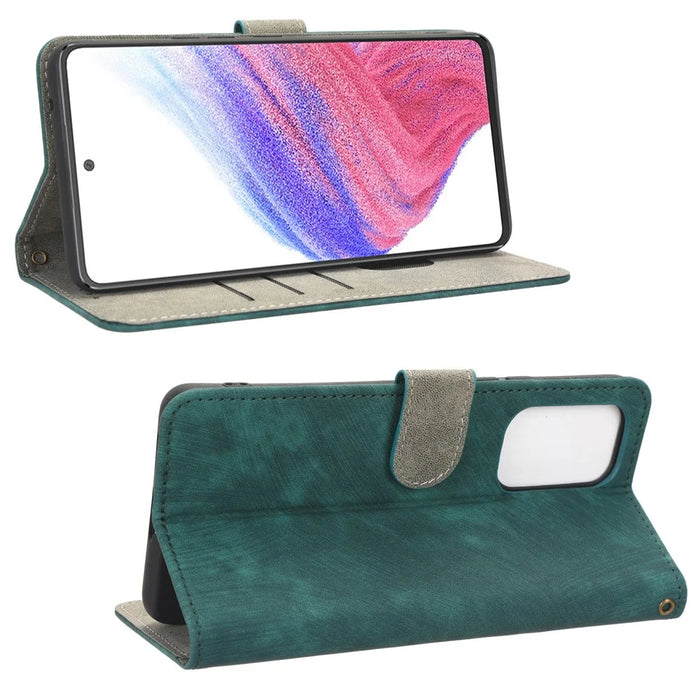 For Samsung Galaxy A73 5G RFID Blocking Leather Anti-drop Phone Case Flip Stand Wallet Cover with Hand Strap - Green - 3