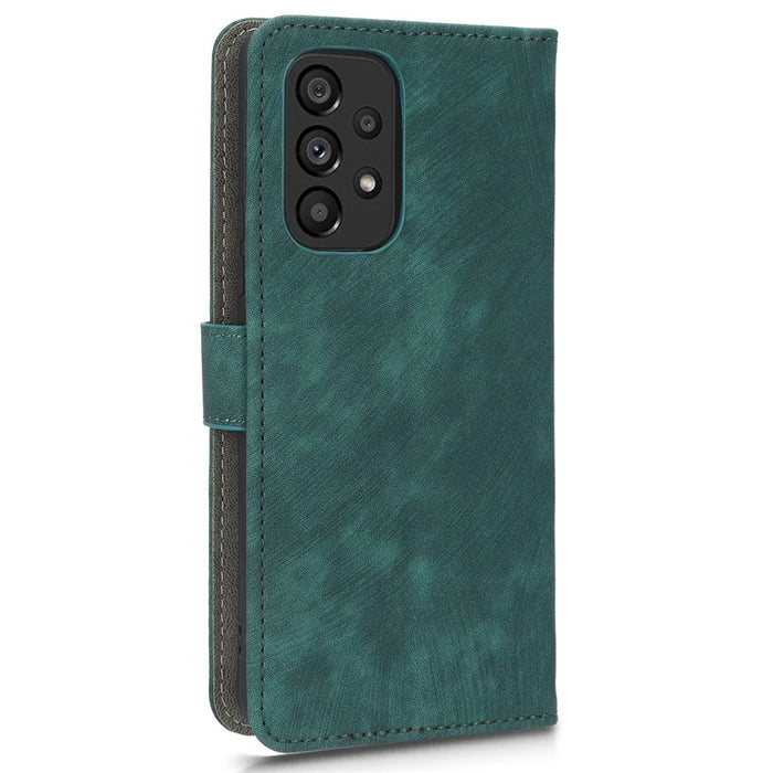 For Samsung Galaxy A73 5G RFID Blocking Leather Anti-drop Phone Case Flip Stand Wallet Cover with Hand Strap - Green - 6
