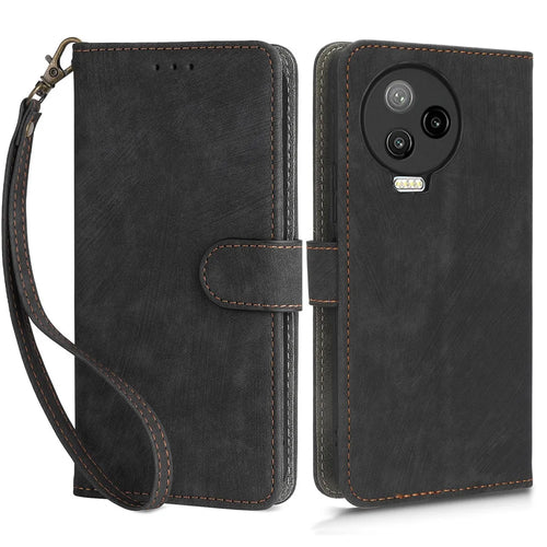 For Infinix Note 12 Pro 4G X676B / Note 12 (2023) 4G X676C Case RFID Blocking Leather Wallet Stand Cover with Strap - Black - 1