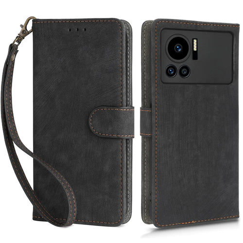 For Infinix Note 12 VIP 4G X672 PU Leather Shockproof Phone Case Stand RFID Blocking Flip Wallet Cover with Strap - Black - 1