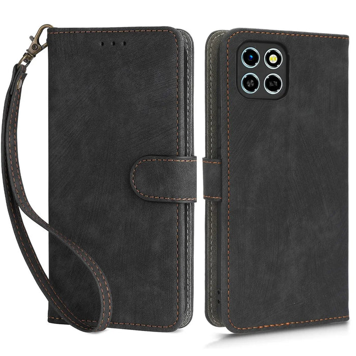 Drop-Proof Phone Case for Infinix Smart 6 HD 4G X6512 , PU Leather Stand RFID Blocking Wallet Cover with Strap - Black - 1