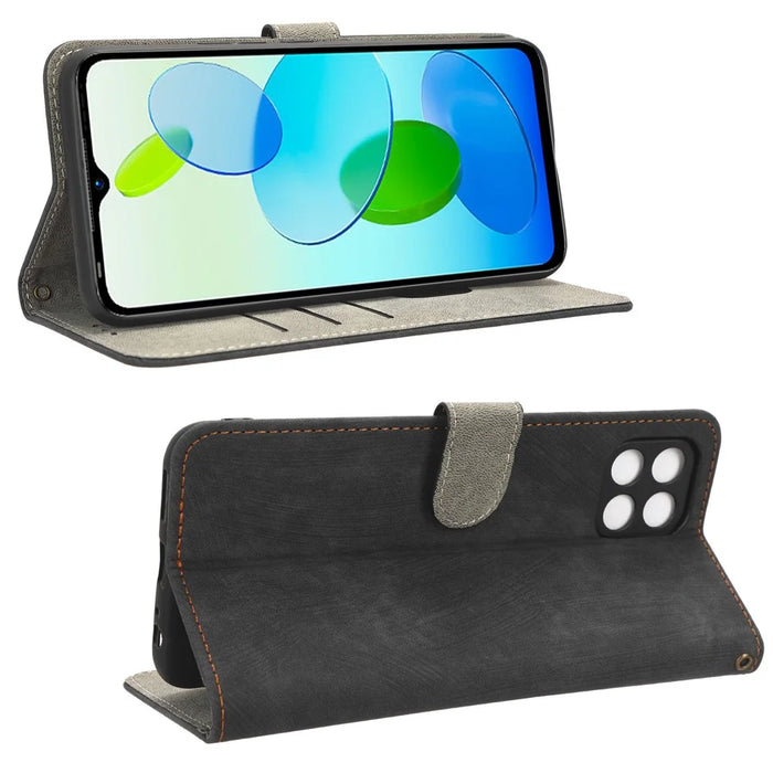Drop-Proof Phone Case for Infinix Smart 6 HD 4G X6512 , PU Leather Stand RFID Blocking Wallet Cover with Strap - Black - 3