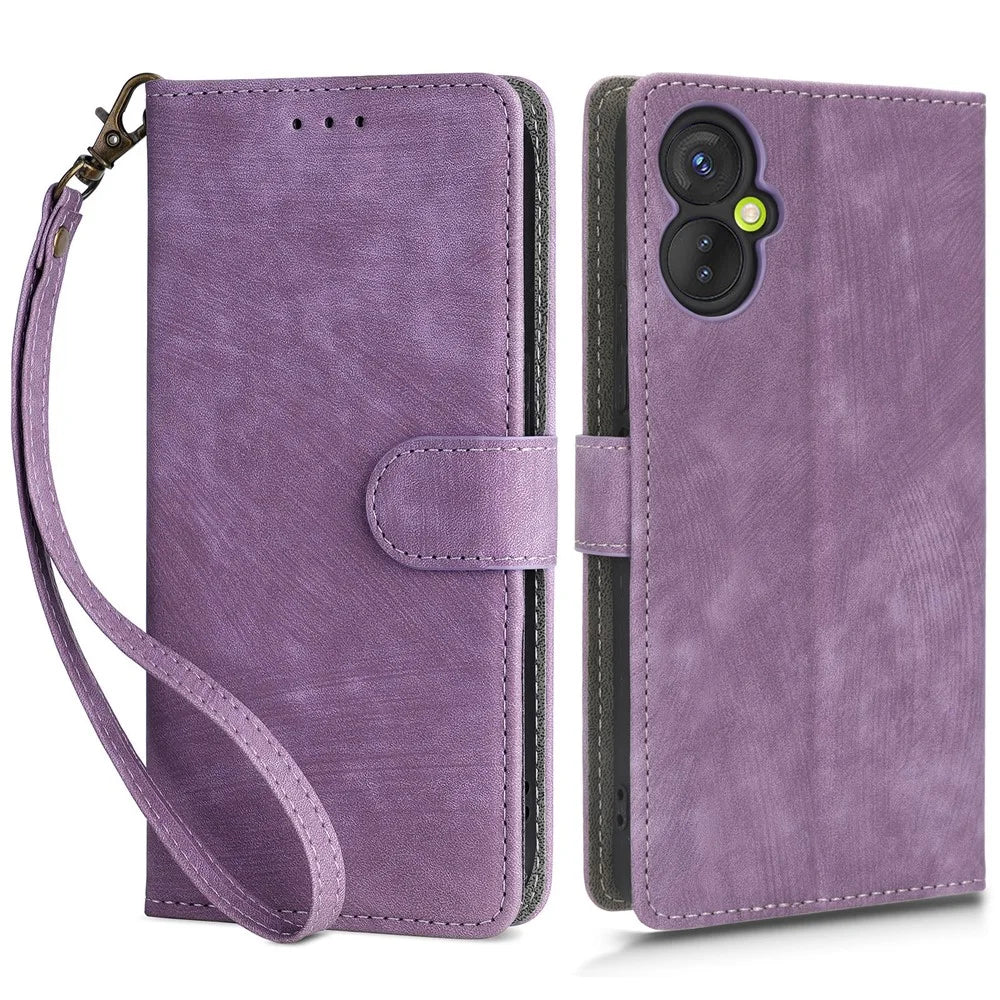 For TECNO Spark 9T 4G KH6 / 9 Pro 4G KH7 RFID Blocking Wallet Phone Case Full Protection Leather Stand Cover with Strap - Purple - 1