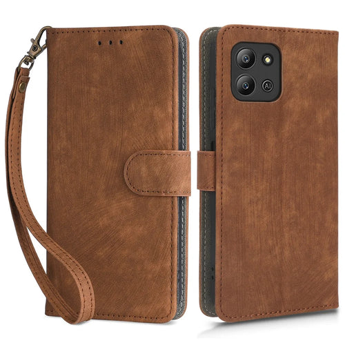 For Infinix Hot 11 2022 4G X675 PU Leather Stand Anti-Drop Phone Case RFID Blocking Wallet Cover with Hand Strap - Brown - 1
