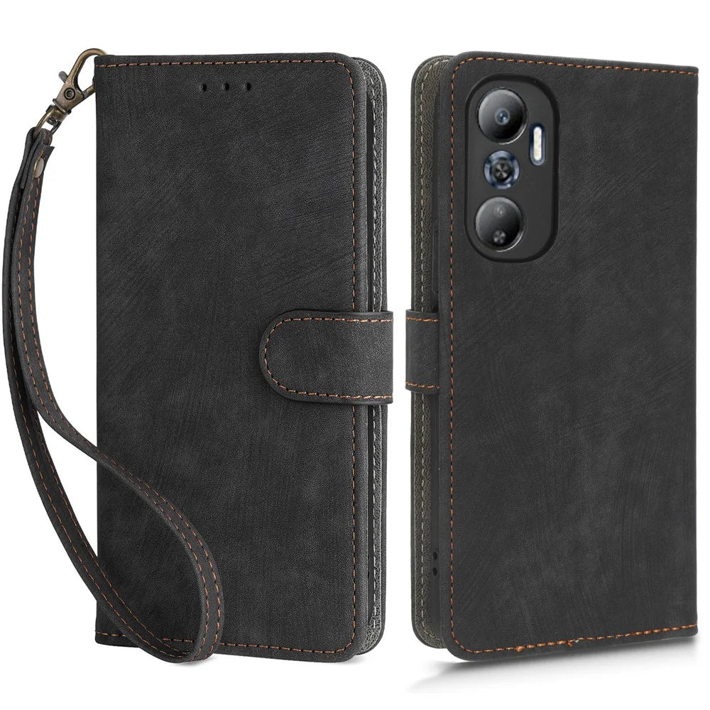 For Infinix Hot 20 4G X6826 / X6826B / X6826C Phone Case RFID Blocking Wallet Shockproof Leather Stand Cover with Strap - Black - 1