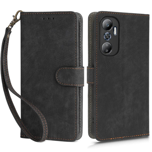 For Infinix Hot 20 4G X6826 / X6826B / X6826C Phone Case RFID Blocking Wallet Shockproof Leather Stand Cover with Strap - Black - 1
