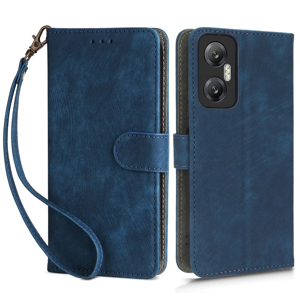 For Infinix Hot 20 5G X666 / X666B Shockproof Leather Phone Case RFID Blocking Wallet Stand Cover with Hand Strap - Blue - 1