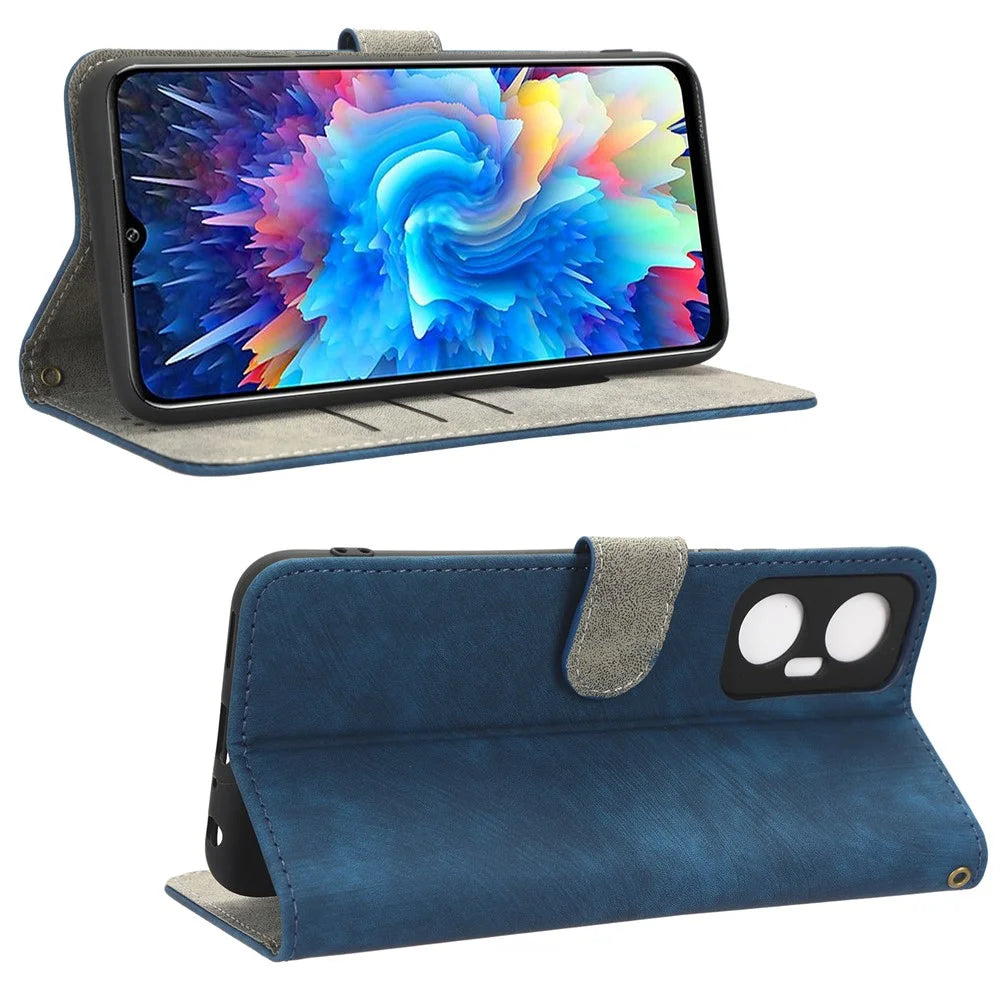 For Infinix Hot 20 5G X666 / X666B Shockproof Leather Phone Case RFID Blocking Wallet Stand Cover with Hand Strap - Blue - 3