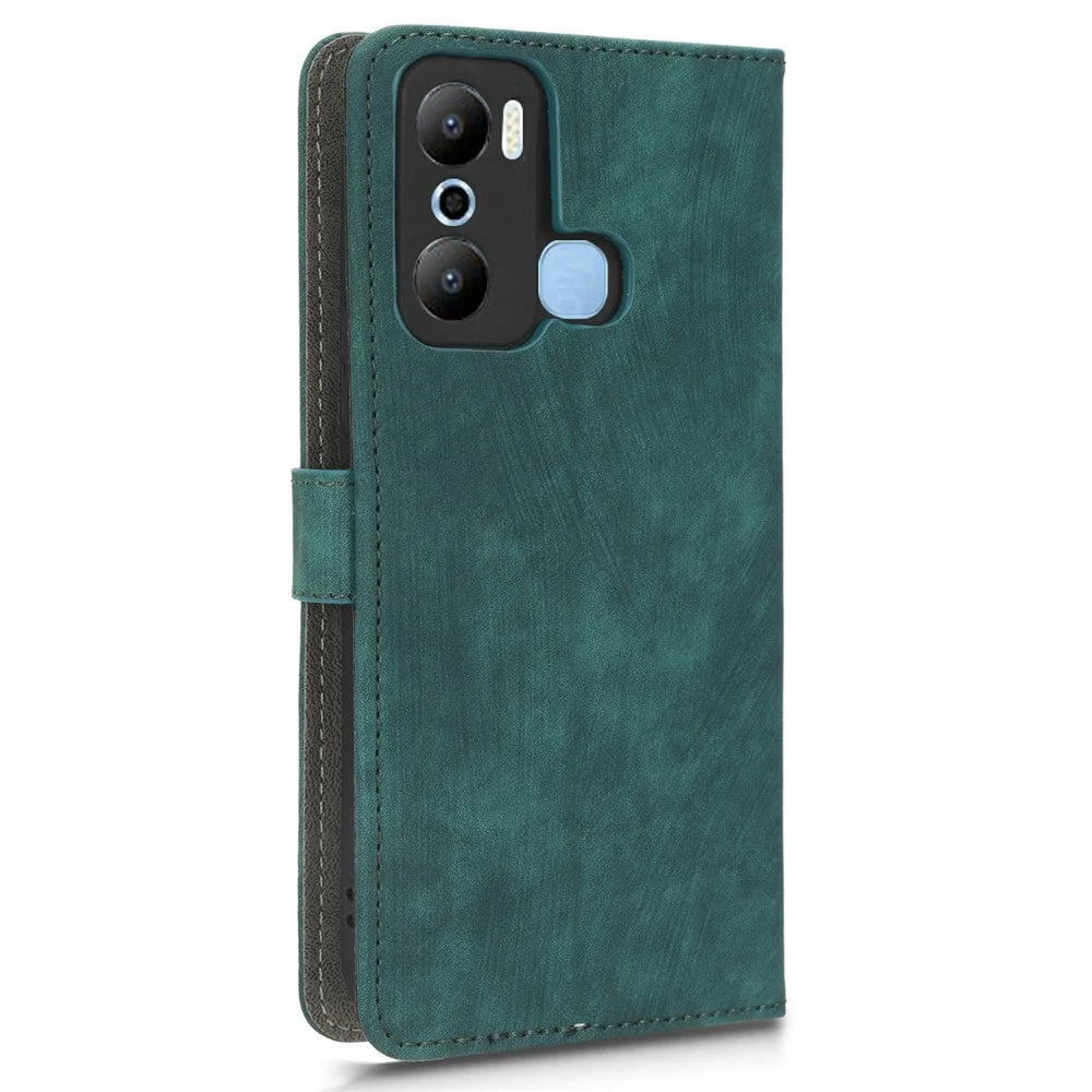 For Infinix Hot 20 Play 4G X6825 RFID Blocking Full Protection Leather Phone Case Anti-Drop Stand Wallet Cover with Strap - Green - 6