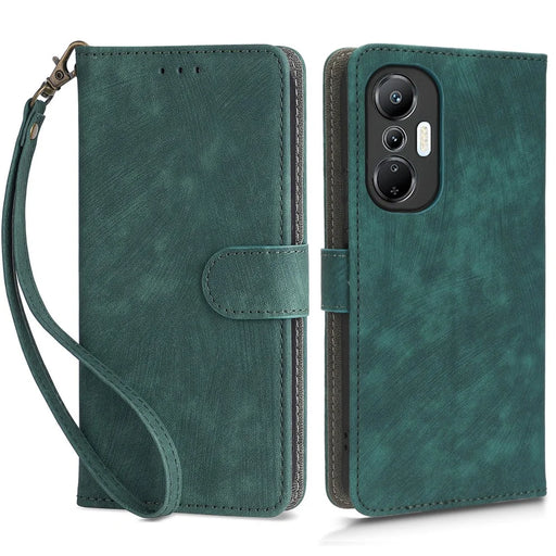 For Infinix Hot 20S 4G X6827 RFID Blocking Leather Stand Phone Case Hand Strap Anti-Drop Wallet Cover - Green - 1