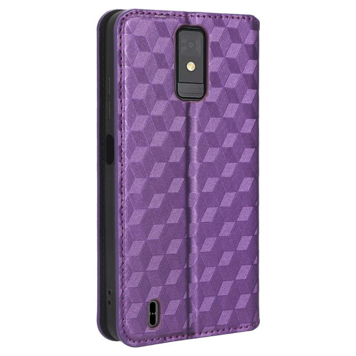 For ZTE Blade A32 Phone Leather Case Imprinted Rhombus Pattern Wallet Stand Protective Phone Cover - Purple - 7