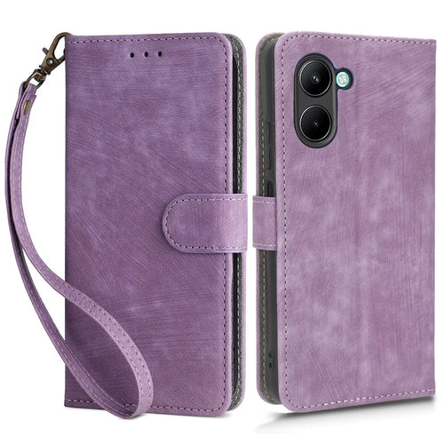 For Realme C33 2023 4G / C33 4G PU Leather RFID Blocking Phone Case Stand Wallet Cell Phone Cover with Strap - Purple - 1