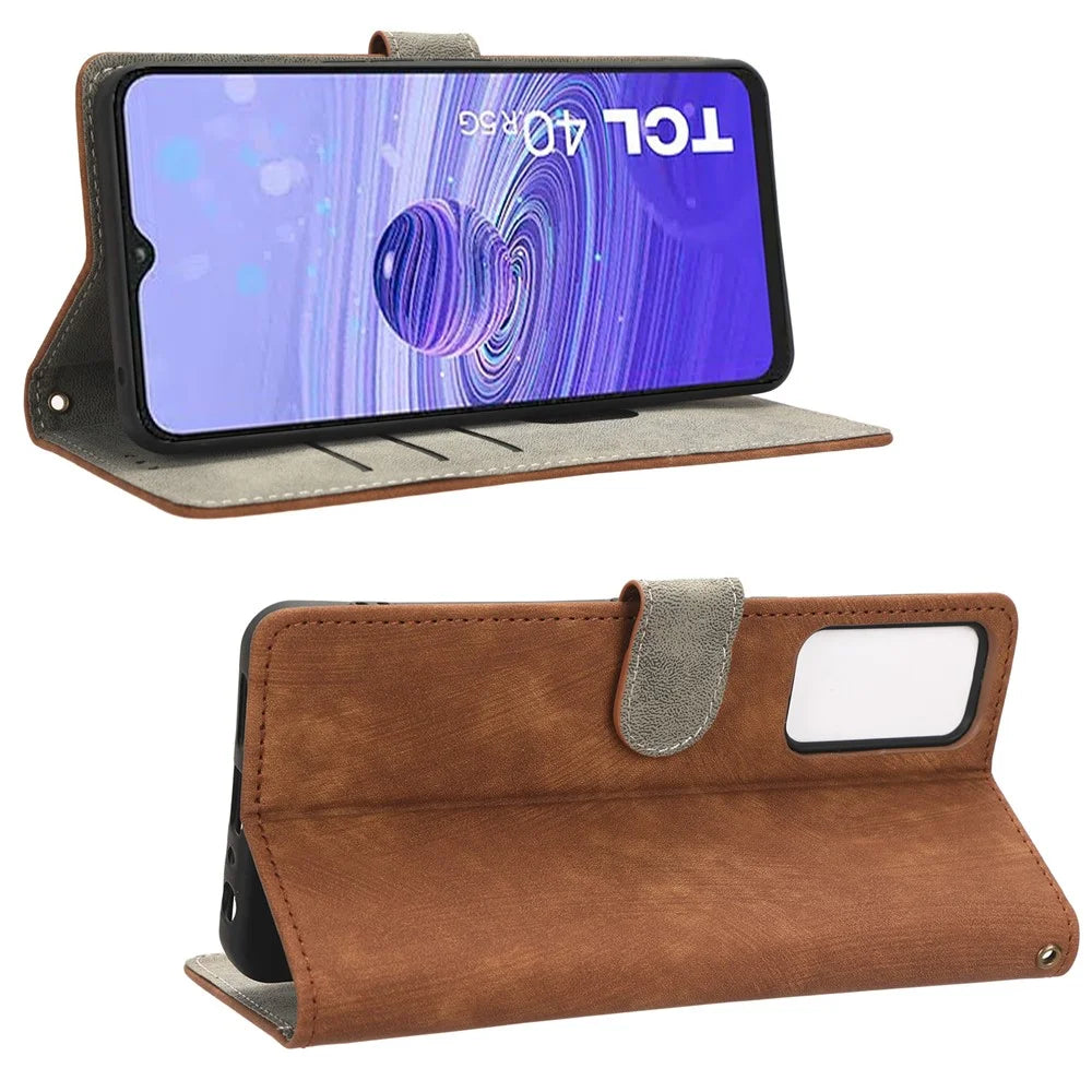 RFID Blocking Phone Case for TCL 40R 5G , Wallet Stand Leather Phone Cover with Strap - Brown - 3