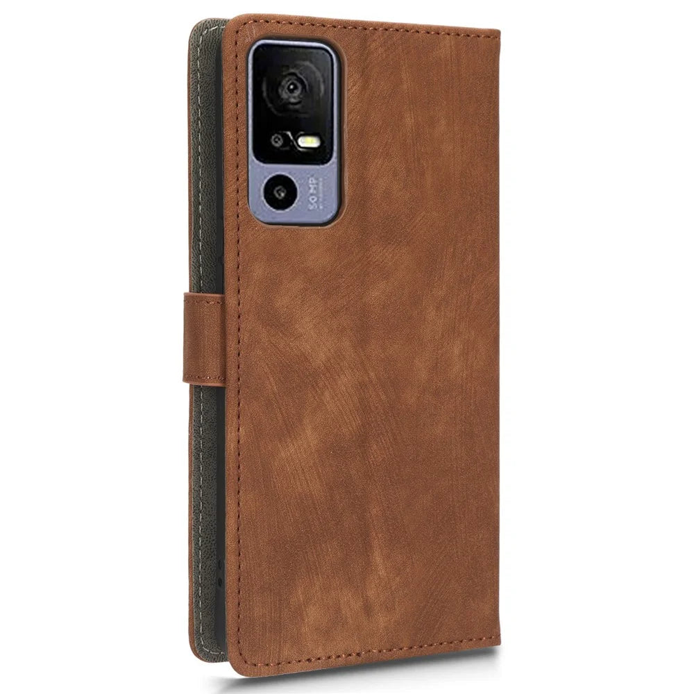 RFID Blocking Phone Case for TCL 40R 5G , Wallet Stand Leather Phone Cover with Strap - Brown - 6